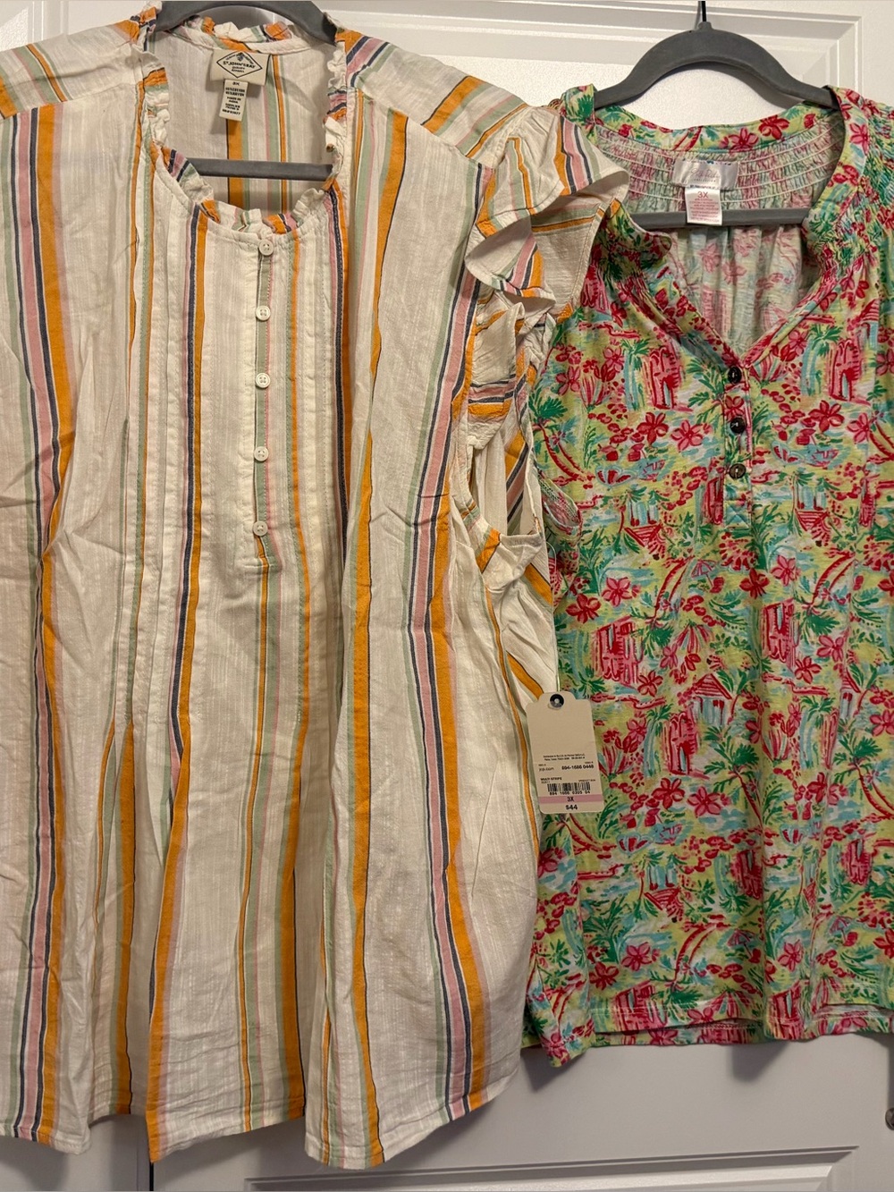 Ladies Casual Striped Button-Front Shirt and Sleeveless Top